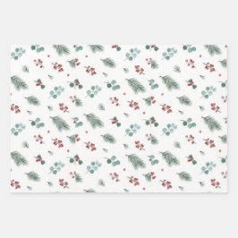 Minimal Christmas Pattern, Pine & Berries  Geschenkpapier Set