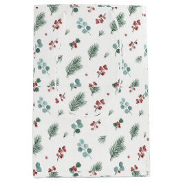 Minimal Christmas Pattern, Pine & Berries  Mittlere Geschenktüte