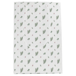 Minimal Christmas Pattern, Pine, Berries Mittlere Geschenktüte