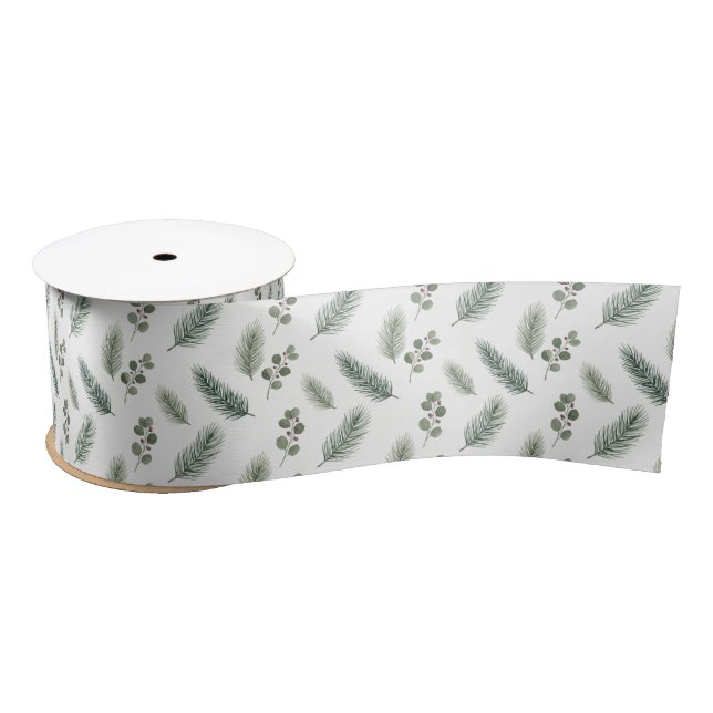 Minimal Christmas Pine Pattern, Scandi Style Satinband (Spule)