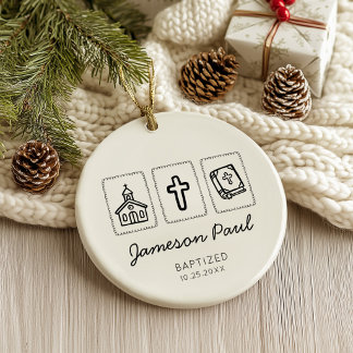 Minimal Church Cross Bible Baptism Keramik Ornament