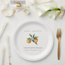 Minimal Citrus Orange Botanical Boho Babydusche Pappteller