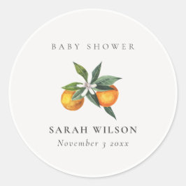 Minimal Citrus Orange Botanical Boho Babydusche Runder Aufkleber