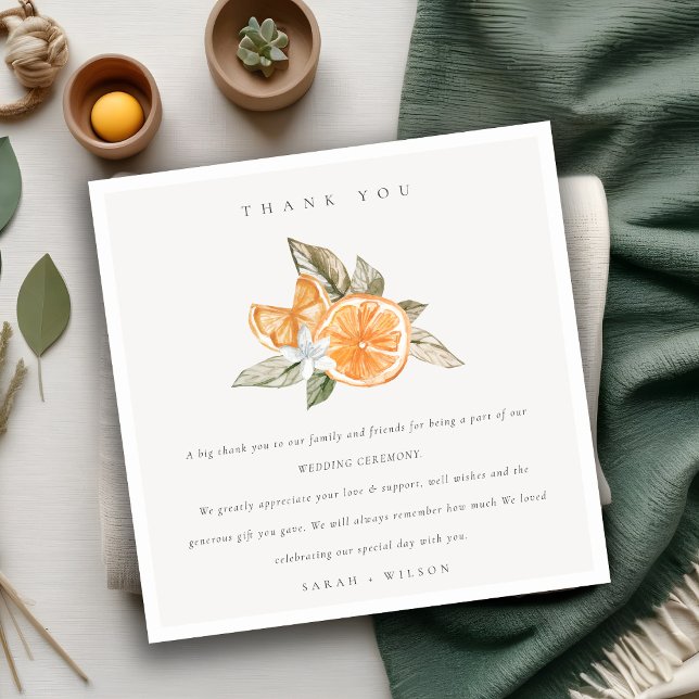 Minimal Citrus Orange Botanical Boho Fauna Hochzei Dankeskarte (Von Creator hochgeladen)