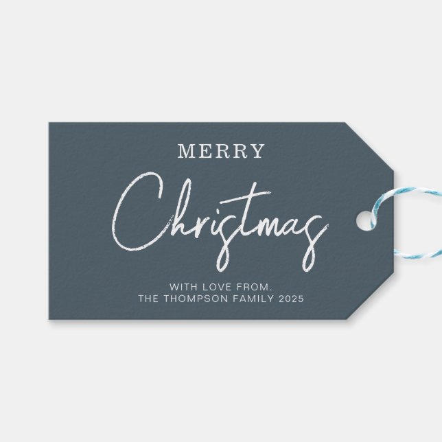 Minimal Classic Dusty Smoke Blue Weihnachtsfeierta Geschenkanhänger (Vorderseite (Horizontal))