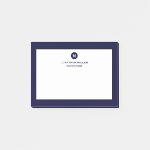 Minimal Classic Monogram Navy Blue Post-it Klebezettel