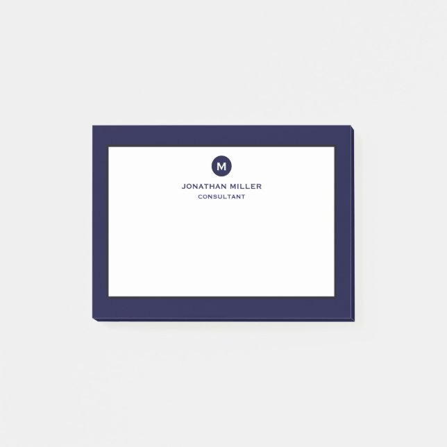 Minimal Classic Monogram Navy Blue Post-it Klebezettel (Vorderseite)