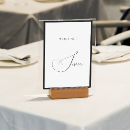 Minimal Classy Black & White Border Script Wedding Tischnummer