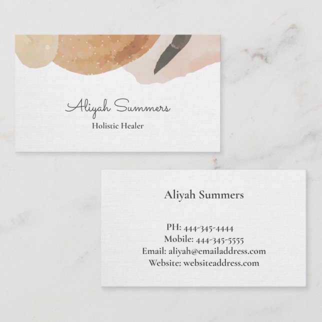 Minimal Classy Boho Linen Look Business Card Visitenkarte (Vorne/Hinten)
