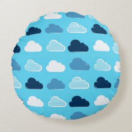 Minimal Clouds Pattern – Blue Sky Vibes Rundes Kissen