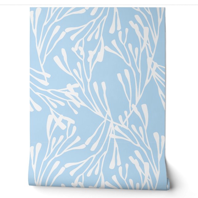 Minimal Coastal Coral Silhouette Cornflower Blue Tapete (Abrollen)