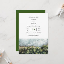 Minimal Coastal Redwood Forest View Beach Hochzeit Einladung