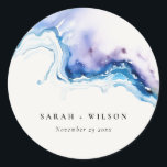 Minimal Coastal Sea Beach Watercolor Wedding Runder Aufkleber<br><div class="desc">For any further customisation or any other matching items,  please feel free to contact me at yellowfebstudio@gmail.com</div>