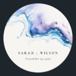 Minimal Coastal Sea Beach Watercolor Wedding Runder Aufkleber<br><div class="desc">For any further customisation or any other matching items,  please feel free to contact me at yellowfebstudio@gmail.com</div>