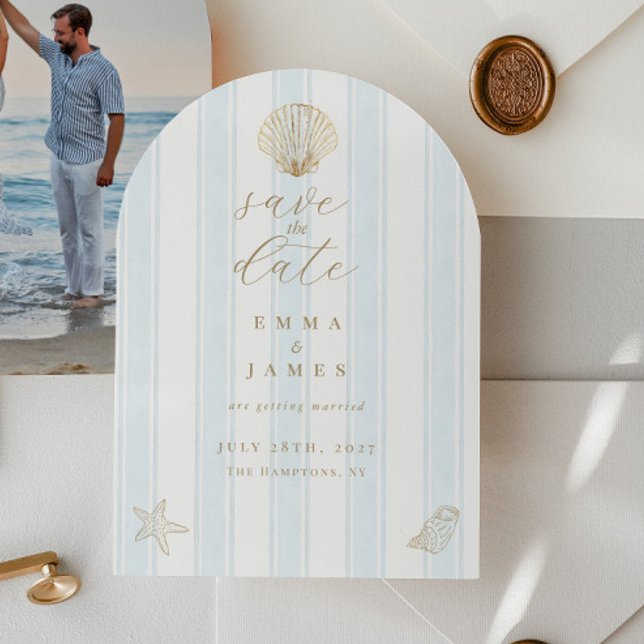 Minimal Coastal Seashell Wedding Save the Date Einladung (Von Creator hochgeladen)