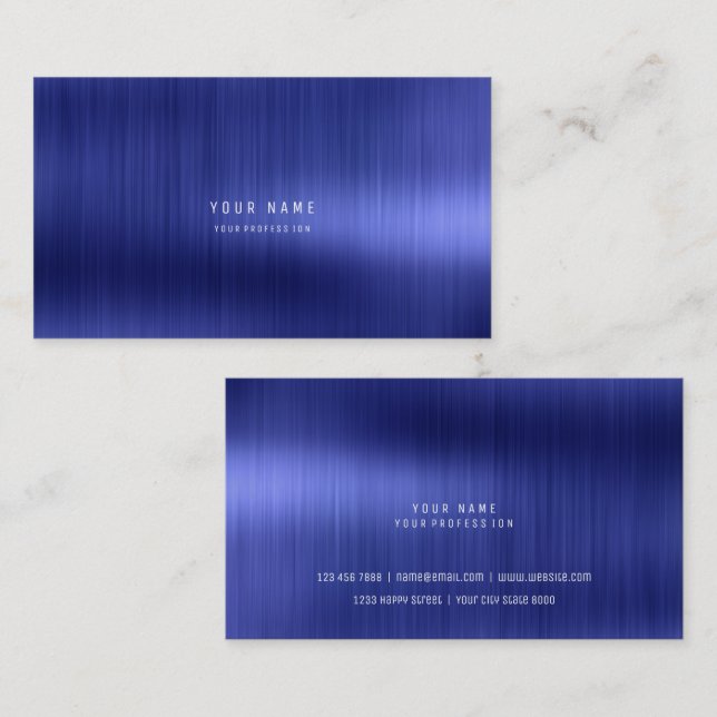 Minimal Cobalt Sapphire Blue Metallic Steel VIP Visitenkarte (Vorne/Hinten)
