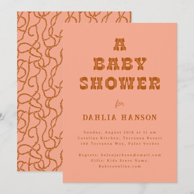 Minimal Coral Brown Western Babydusche Einladung (Vorne/Hinten)