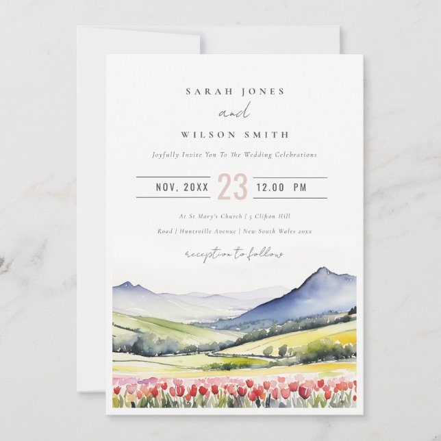 Minimal Country Spring Blumenlandschaft Hochzeit Einladung (Vorderseite)