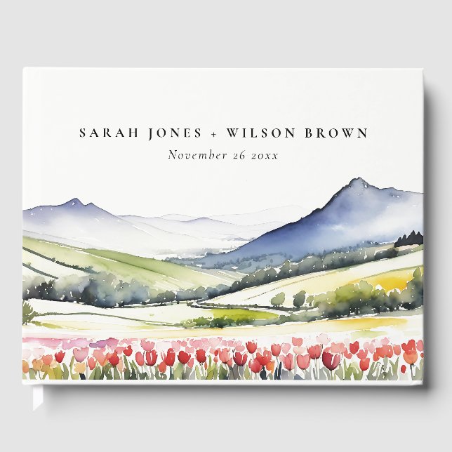 Minimal Country Spring Blumenlandschaft Hochzeiten Gästebuch (Vorderseite)