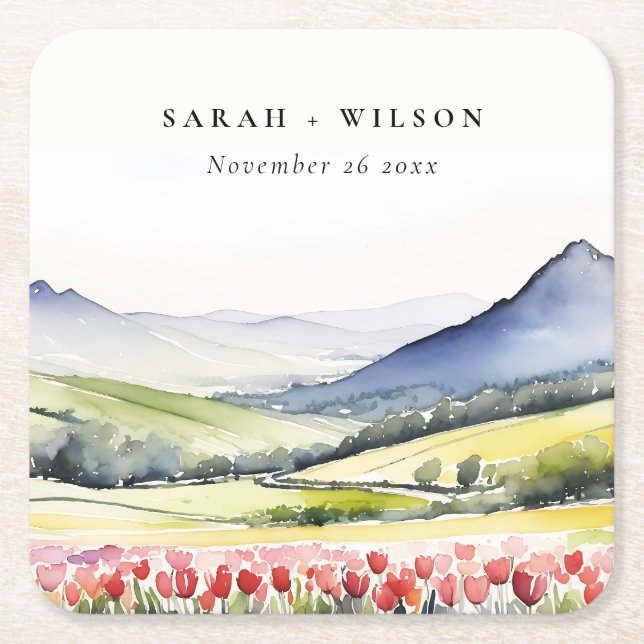 Minimal Country Spring Blumenlandschaft Hochzeiten Rechteckiger Pappuntersetzer (Vorderseite)