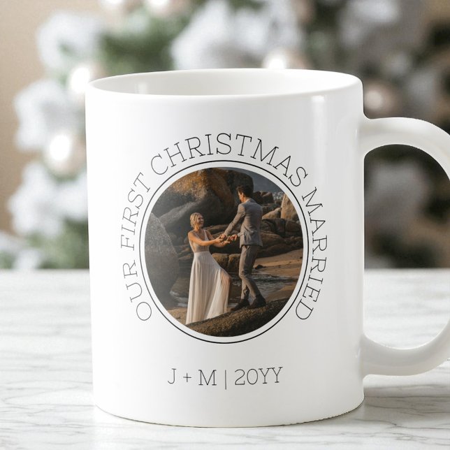 Minimal Couple 2 Foto Unser erstes Weihnachtsfest  Kaffeetasse (Minimal Couple 2 Photo Our First Christmas Married Coffee Mug)
