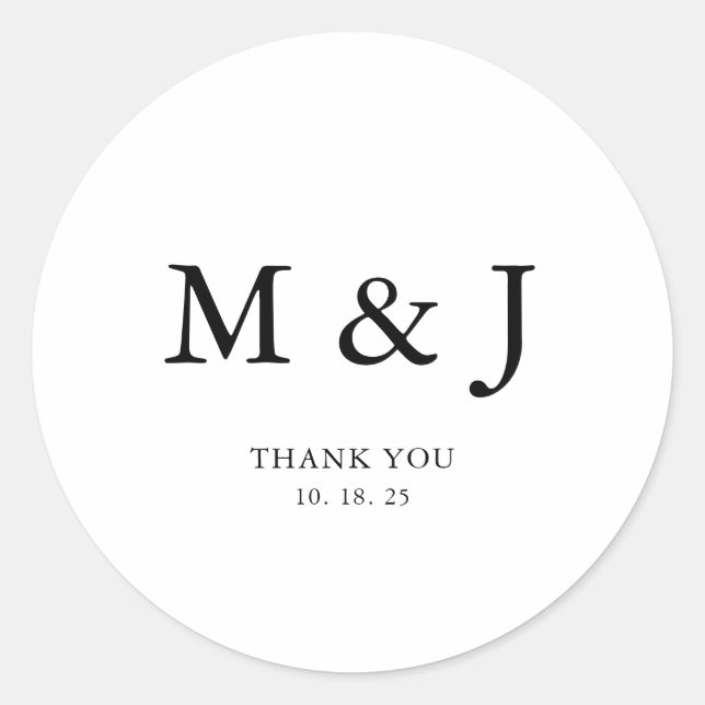 Minimal Couple Monogram Wedding Danke Runder Aufkleber (Vorderseite)