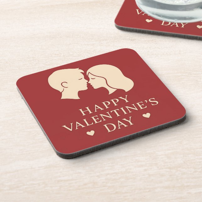 Minimal Couple Silhouette Romantic Valentine Heart Getränkeuntersetzer (Linke Seite)