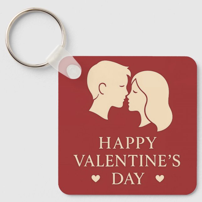 Minimal Couple Silhouette Romantic Valentine Heart Schlüsselanhänger (Vorderseite)