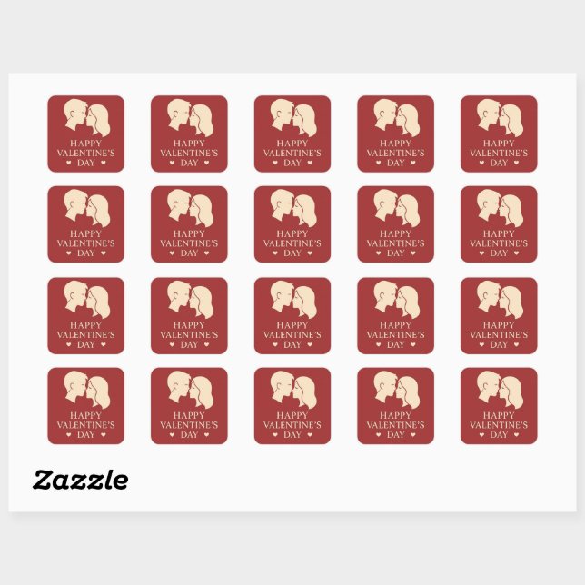 Minimal Couple Silhouette Romantic Valentines Day  Quadratischer Aufkleber (Blatt)