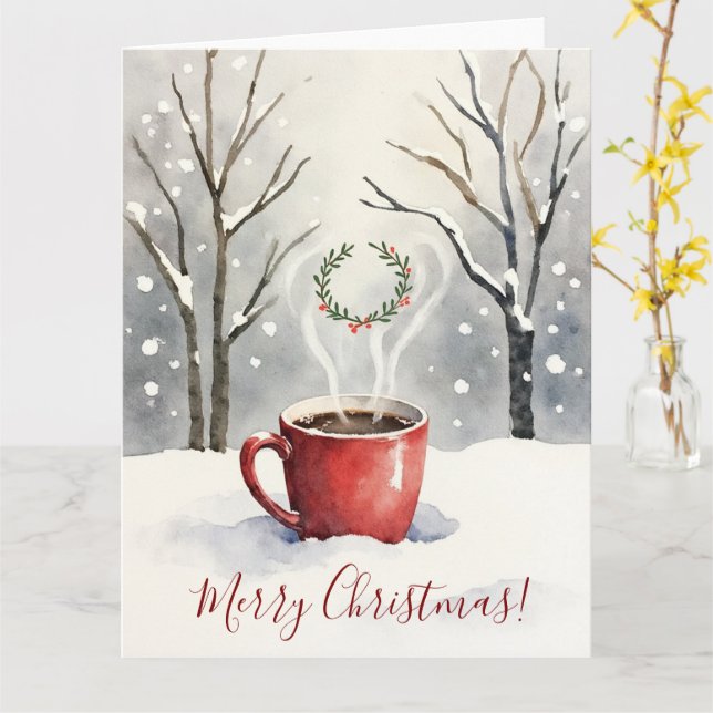 Minimal Cozy Mug Watercolor Christmas Art Karte (Gelbe Blume)