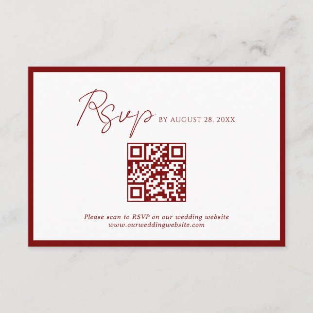 Minimal Crimson Red Border QR Code Wedding Rsvp Begleitkarte (Vorderseite)