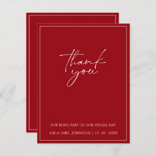 Minimal Crimson Red Script Typografy Wedding Dankeskarte