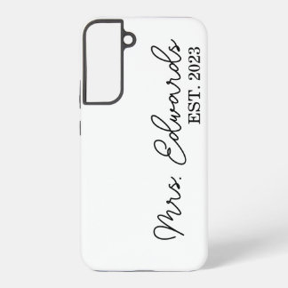 Minimal Cursive Frau Custom Nachname Hochzeitsgesc Samsung Galaxy Hülle