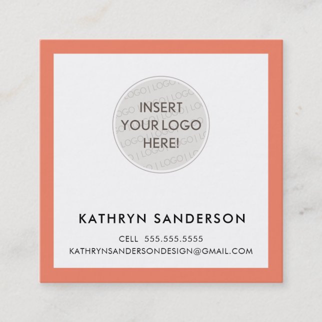 MINIMAL CUSTOM LOGO Moderne schicke Retro-Orange Quadratische Visitenkarte (Vorderseite)