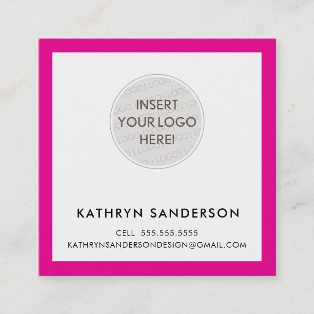MINIMAL CUSTOM LOGO Moderne schicke, rosa schwarz Quadratische Visitenkarte (Vorderseite)