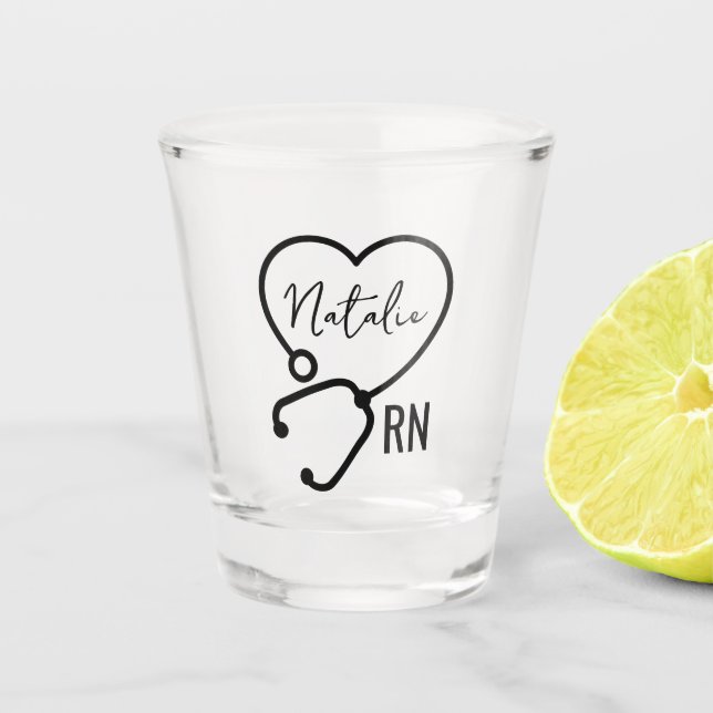 Minimal Custom Nurse Name Stethoscope Herz Schnapsglas (Vorderseite)