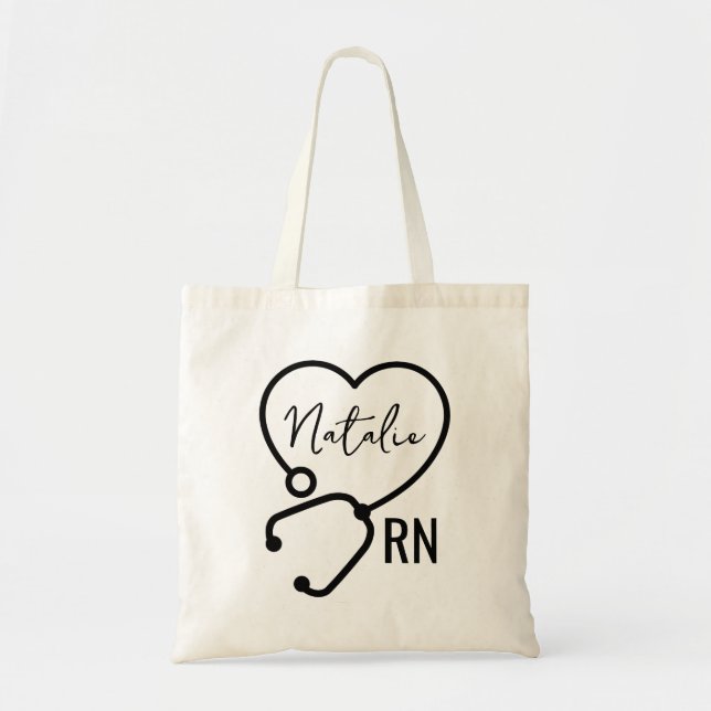 Minimal Custom Nurse Name Stethoscope Herz Tragetasche (Vorne)