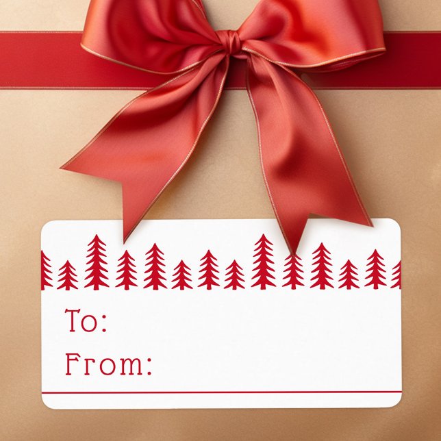 Minimal cute Christmas trees red white Adressaufkleber (Minimal cute Christmas trees red white Label)