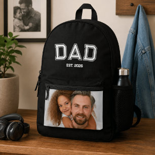 Minimal Dad Gegründetes Jahr Neuer Vater Foto Bedruckter Rucksack
