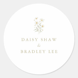 Minimal Daisy Floral Watercolor Hochzeit Runder Aufkleber