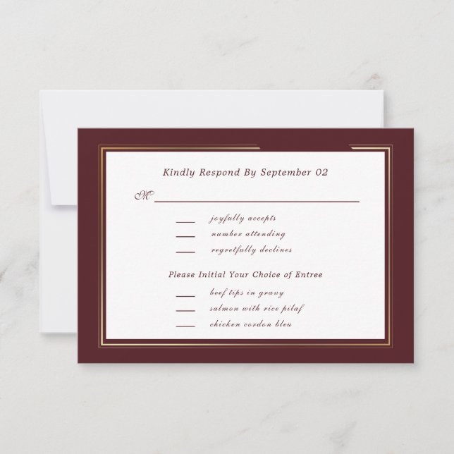 Minimal Dark Burgundy Gold Menu Selection RSVP  (Devant)