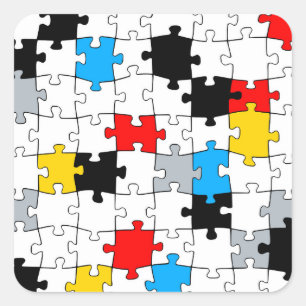 Minimal De Stijl Jigsaw Puzzle Farbkomposition Quadratischer Aufkleber