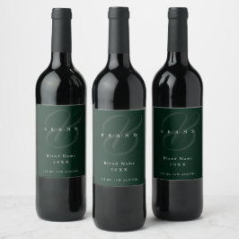Minimal Deep Forest Green Elegant Monogram Company Weinetikett