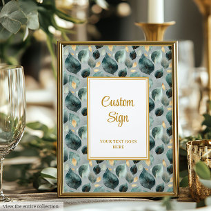 Minimal Deep Green Gold Eukalyptus Wedding Custom Poster