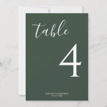 Minimal Deep Green Script Wedding Tischnummer