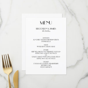 Minimal Deko White Wedding Menu Card Menükarte
