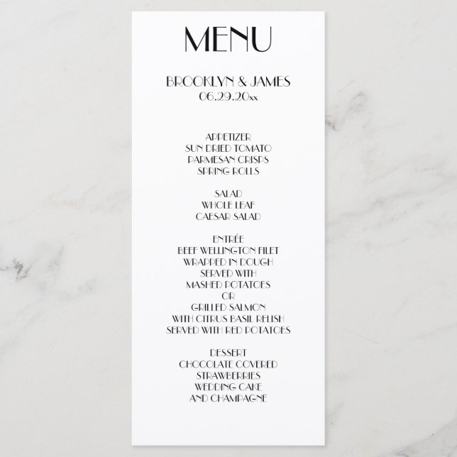 Minimal Deko White Wedding Menu Card Menükarte (Vorderseite)