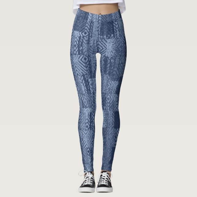 Minimal Denim Abstrakten Memphis-Patchwork Leggings (Vorderseite)