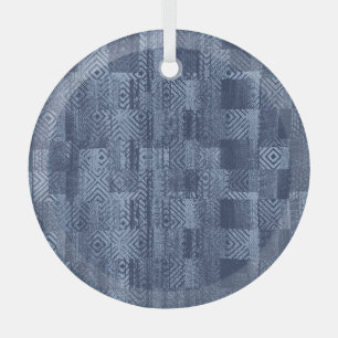 Minimal Denim Abstrakten Memphis-Patchwork Ornament Aus Glas