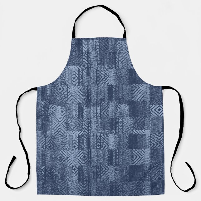 Minimal Denim Abstrakten Memphis-Patchwork Schürze (Vorderseite)